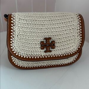 Tory Burch Rattan Crochet Saddle Crossbody Bag